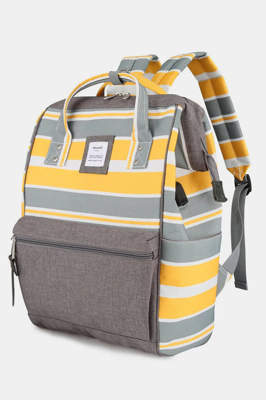 Himawari Striped Waterproof Nylon Backpack Bag with Side Pockets Yellow One Size Easy Apparels
