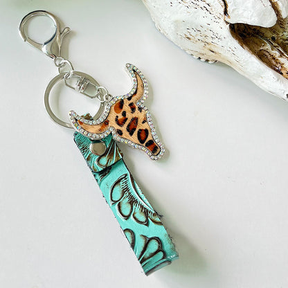 Rhinestone Bull Keychain Style B One Size Easy Apparels
