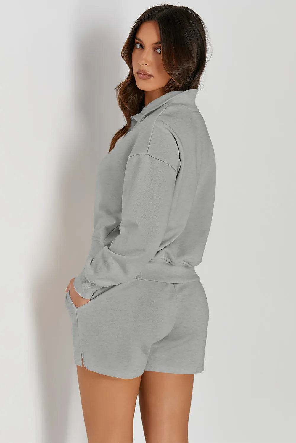Half Button Sweatshirt and Shorts Active Set Easy Apparels