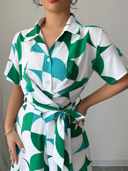 Printed Wide Leg Belted Jumpsuit Easy Apparels
