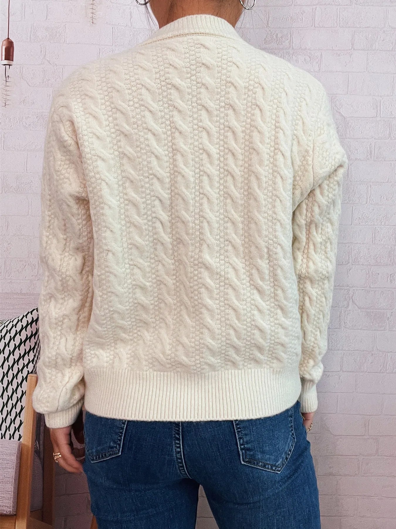 Cable Knit Button-Up Cardigan Easy Apparels