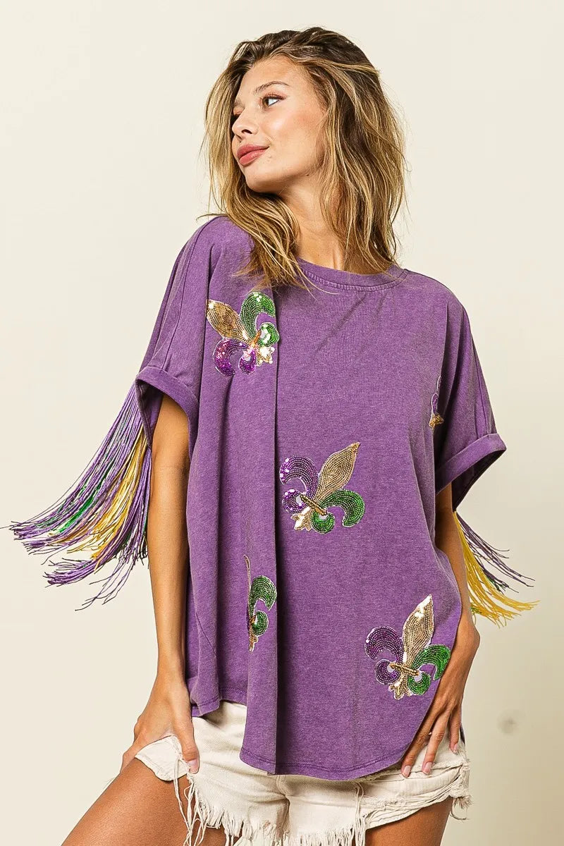 Trendsi BiBi Vintage Washed Fleur Mardi Gras Top