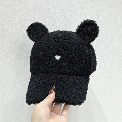 Cute Fluffy Bear Ears Winter Hat Black One Size Easy Apparels