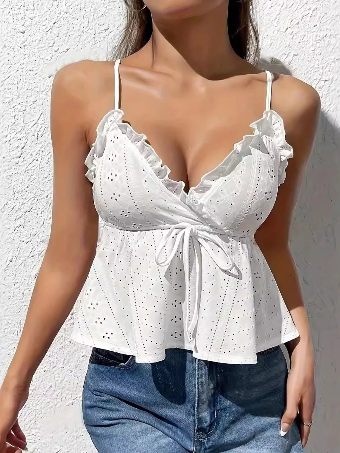 Trendsi Eyelet Ruffle Cami