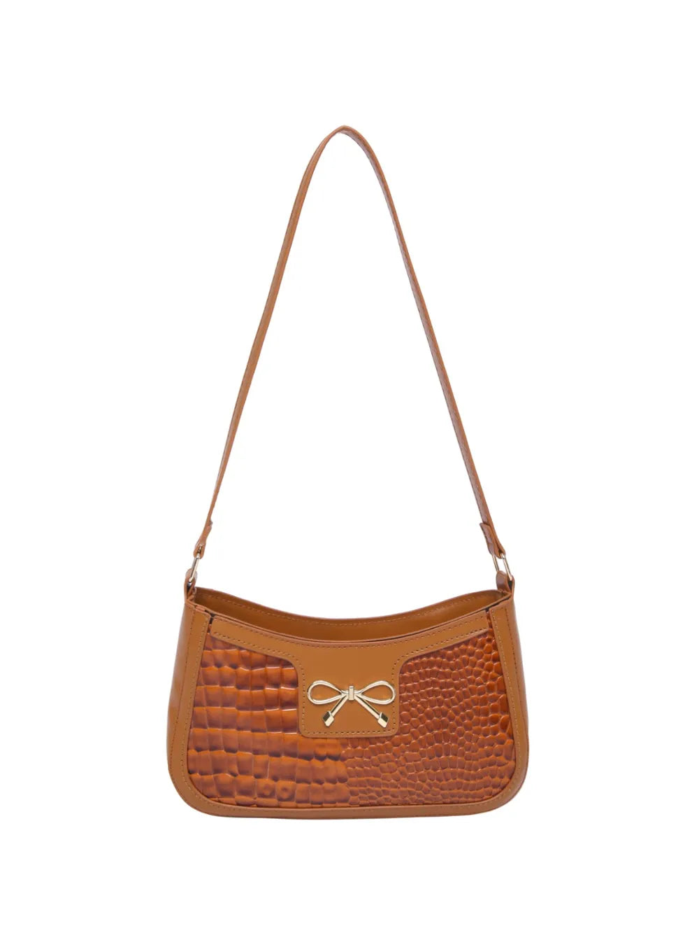 Crocodile Pattern Shoulder Bag with Bow Detail Easy Apparels