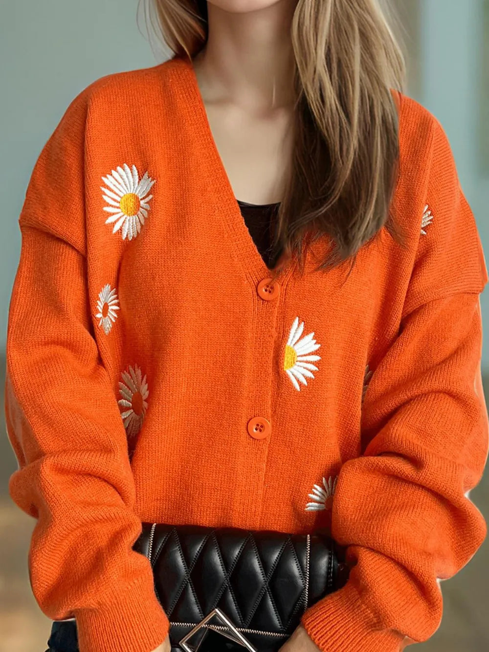 Daisy Button Up V-Neck Cardigan Easy Apparels