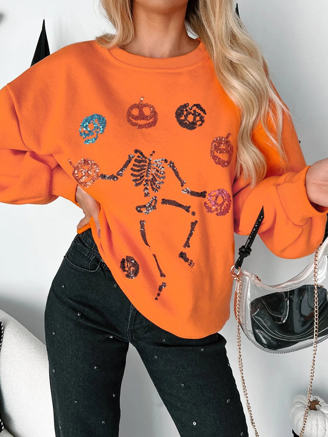 Trendsi Halloween Skeleton Pumpkin Sweatshirt
