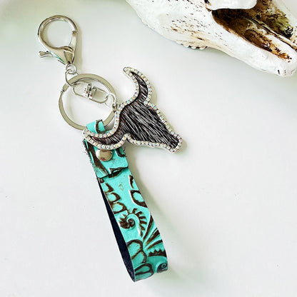 Rhinestone Bull Keychain Style F One Size Easy Apparels