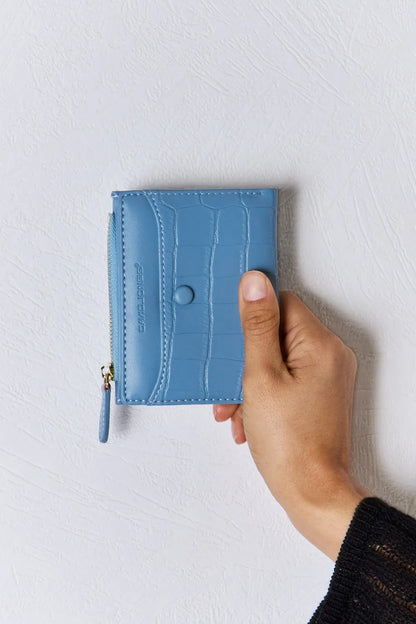 David Jones Texture PU Leather Mini Wallet BLUE One Size Easy Apparels
