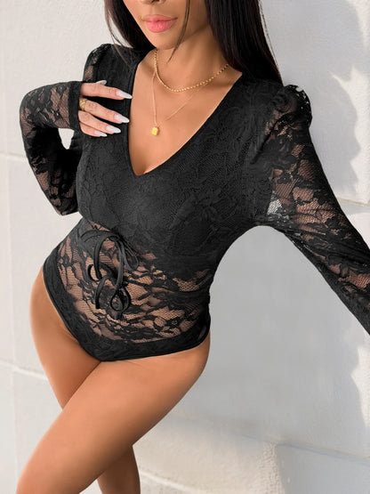 Trendsi Lace Long Sleeve V-Neck Bodysuit
