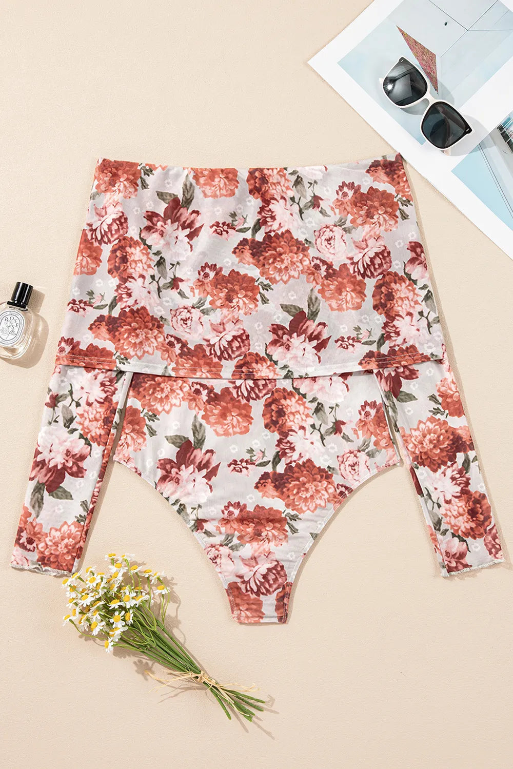 Trendsi Floral Off-Shoulder Long Sleeve Bodysuit
