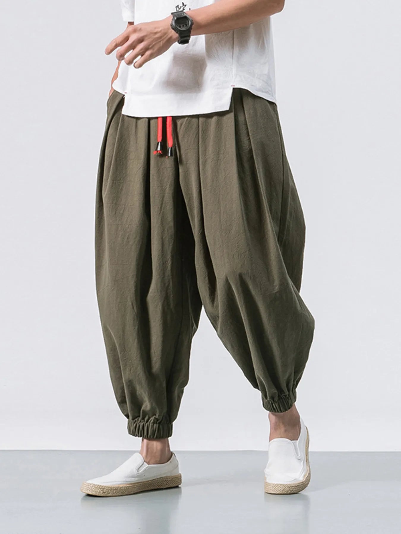 Men's Plus Size Casual Drawstring Joggers Army Green Easy Apparels