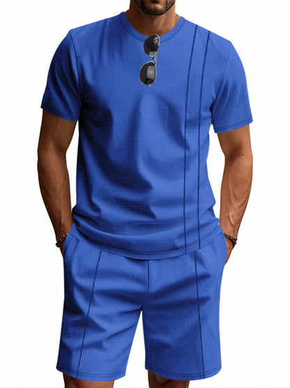 Men's Full Size Round Neck Short Sleeve Top and Shorts Set Plus Size Royal Blue Easy Apparels