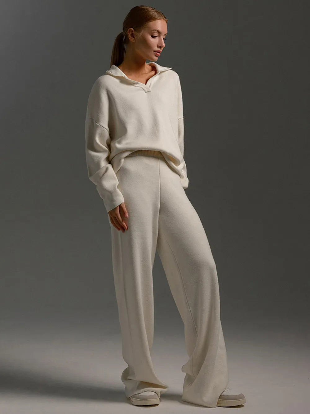 Johnny Collar Long Sleeve Top and Pants Sweater Set Easy Apparels