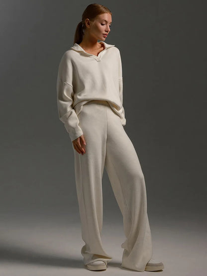 Johnny Collar Long Sleeve Top and Pants Sweater Set Easy Apparels