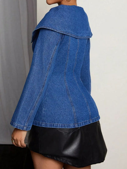 Button-Front Long Sleeve Denim Top Easy Apparels