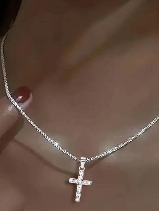 925 Sterling Silver Cross Necklace Silver One Size Easy Apparels