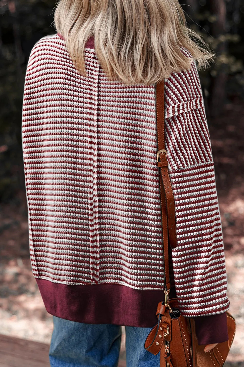Trendsi Oversized Striped Round Neck Sweatshirt