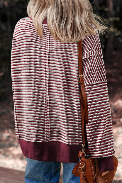 Trendsi Oversized Striped Round Neck Sweatshirt