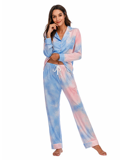 Collared Neck Long Sleeve Loungewear Set with Pockets Easy Apparels