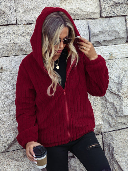 Zip-Up Hooded Jacket with Pockets Easy Apparels