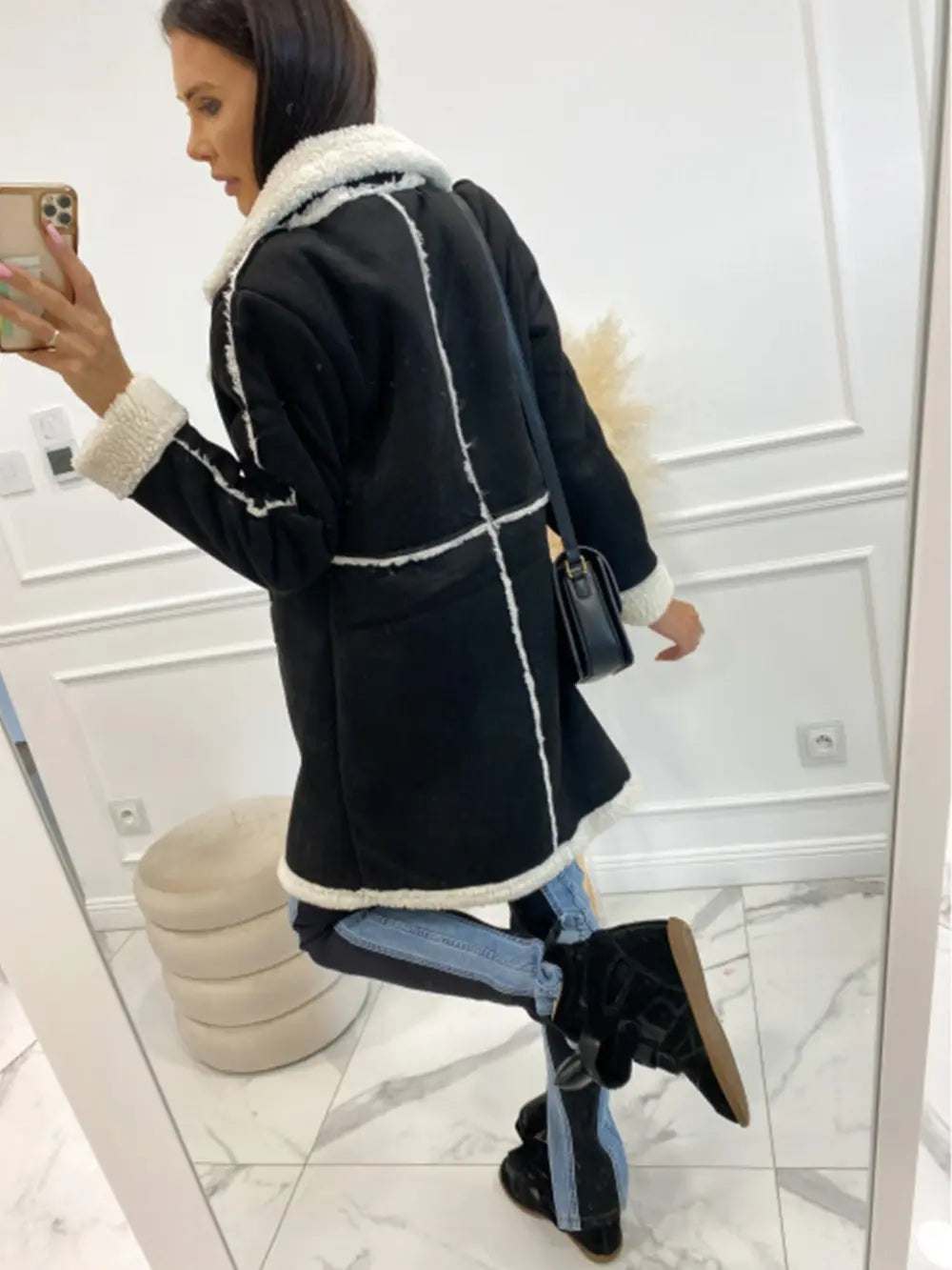 Lapel Collar Exposed Seam Buttoned Coat Easy Apparels