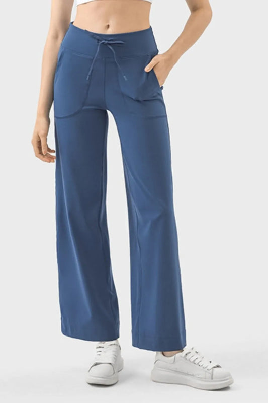 Millennia Drawstring Active Pants with Pockets Dusty Blue Easy Apparels