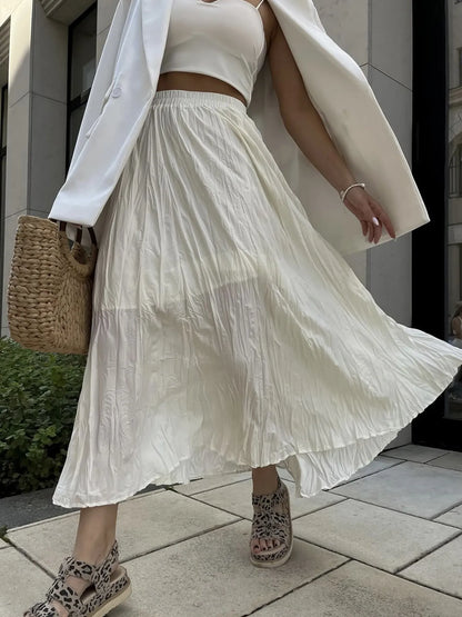 Ruched Elastic Waist Skirt Ivory One Size Easy Apparels