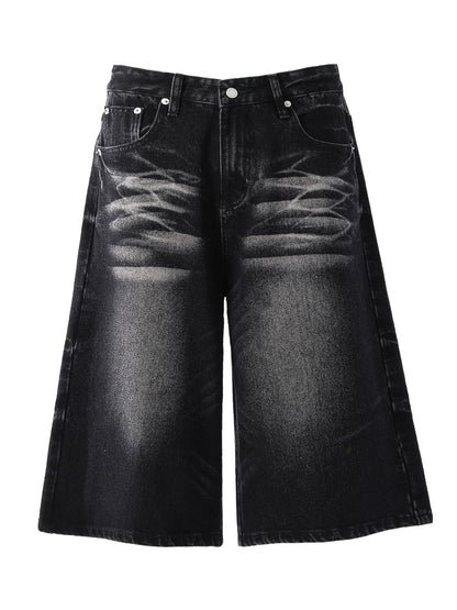 Men's Wide-Leg Denim Shorts Black Easy Apparels