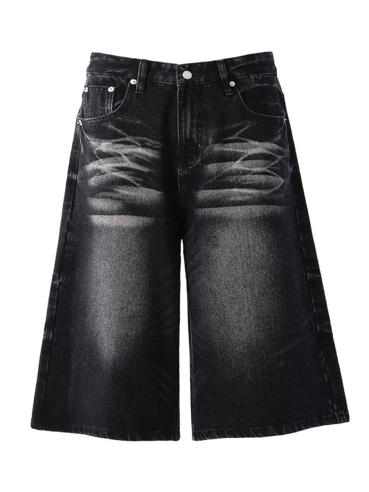 Men's Wide-Leg Denim Shorts Black Easy Apparels