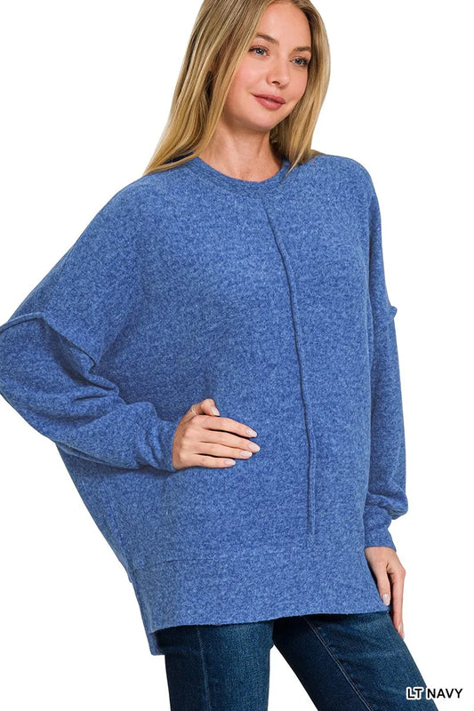 Trendsi Zenana Brushed Melange Hacci Oversized Sweater