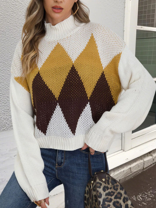 Trendsi Diamond Pattern Turtleneck Sweater