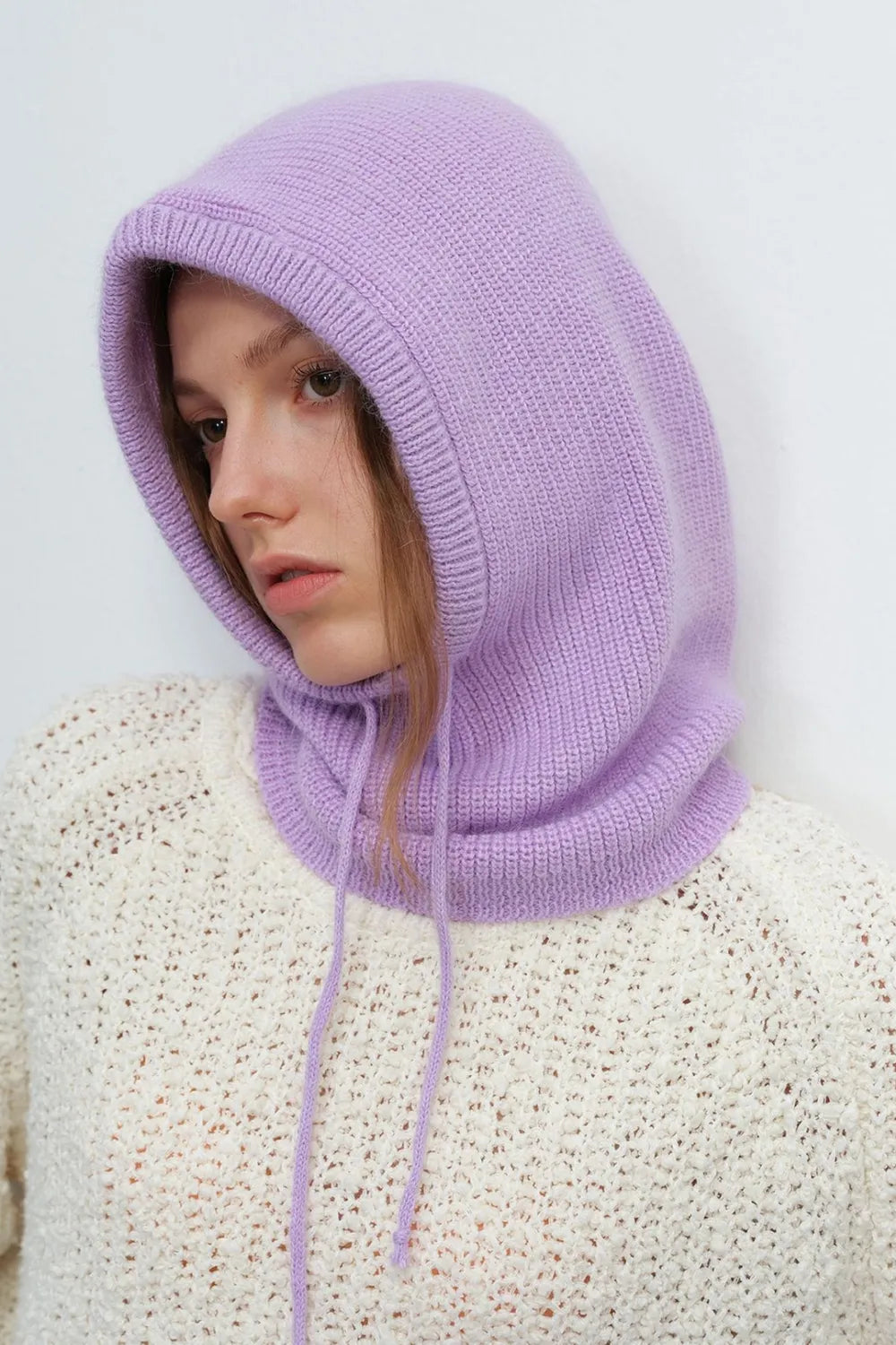 Drawstring Solid Color Thermal Knit Hat Heliotrope Purple One Size Easy Apparels