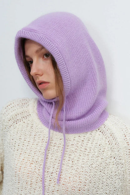 Drawstring Solid Color Thermal Knit Hat Heliotrope Purple One Size Easy Apparels