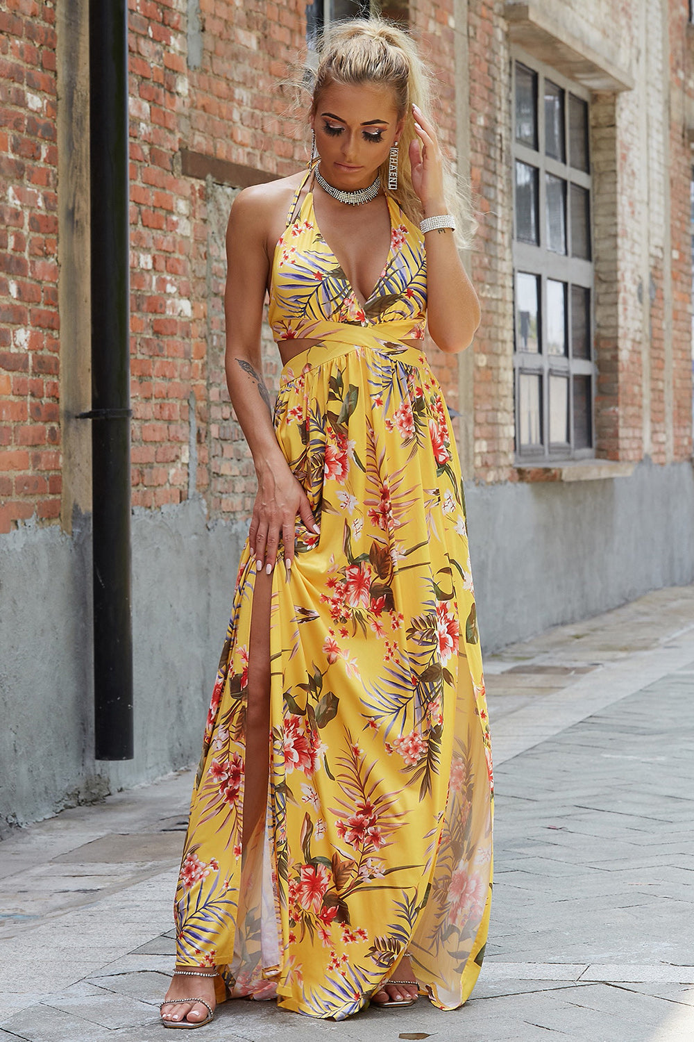 Halter Neck Split Dress Easy Apparels