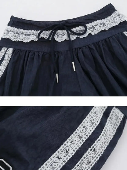 Lace Trim Shorts with Drawstring Easy Apparels