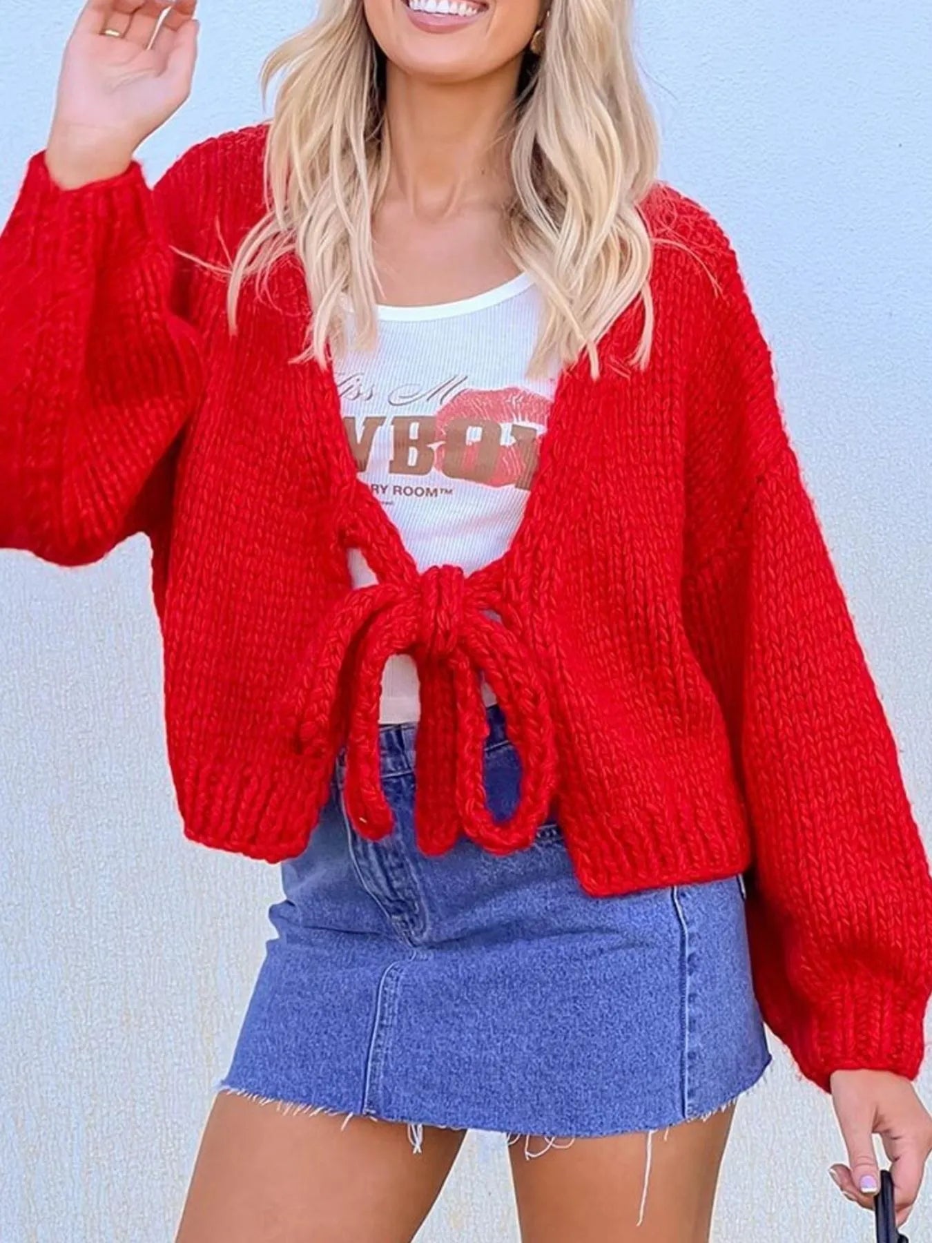 Tied Drop Shoulder Cardigan Easy Apparels