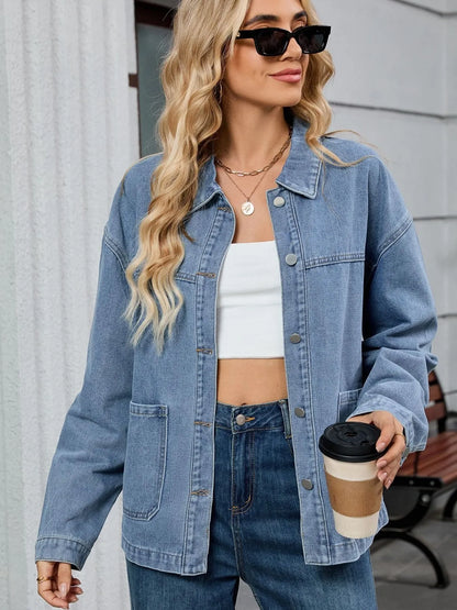 Washed Oversized Button Down Denim Jacket Easy Apparels
