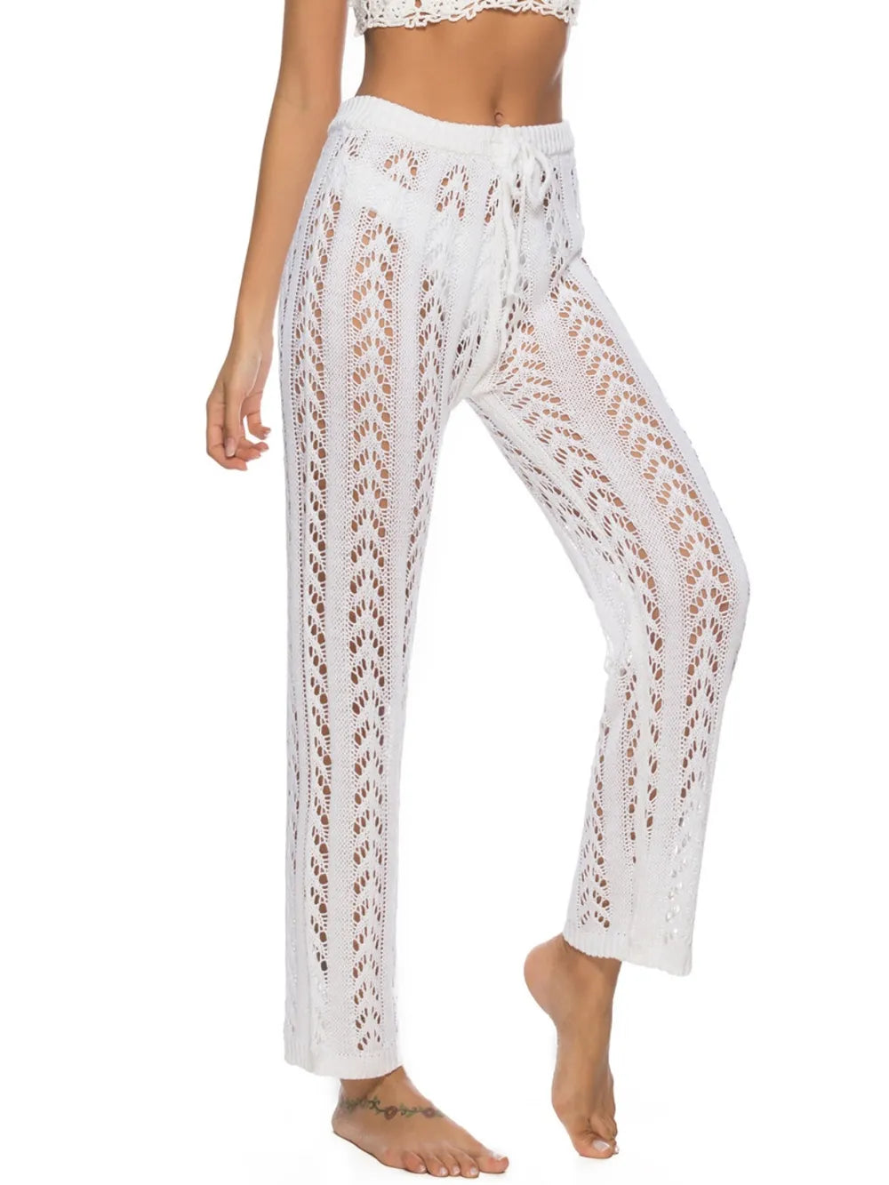 Cutout Drawstring High Waist Swim Pants Easy Apparels