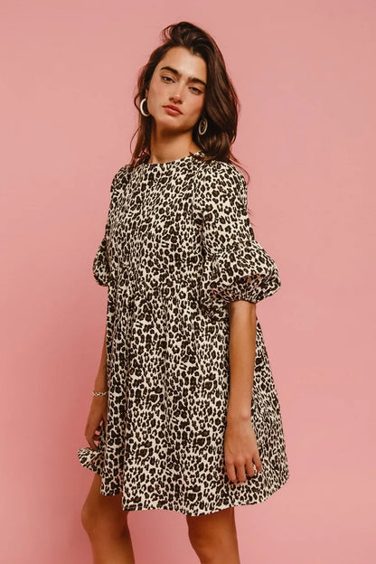 BiBi Leopard Denim Dress With Back Contrast Tie Detail Easy Apparels