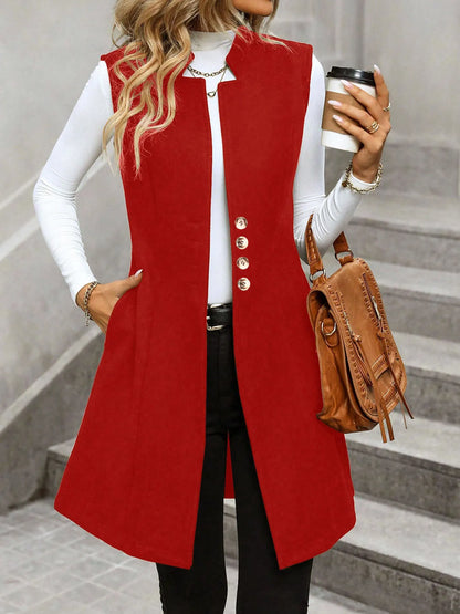 Button Up Longline Vest Coat Red Easy Apparels