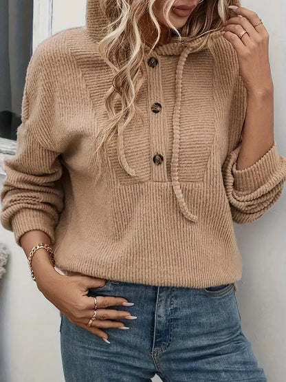Trendsi Drawstring Button Front Hoodie