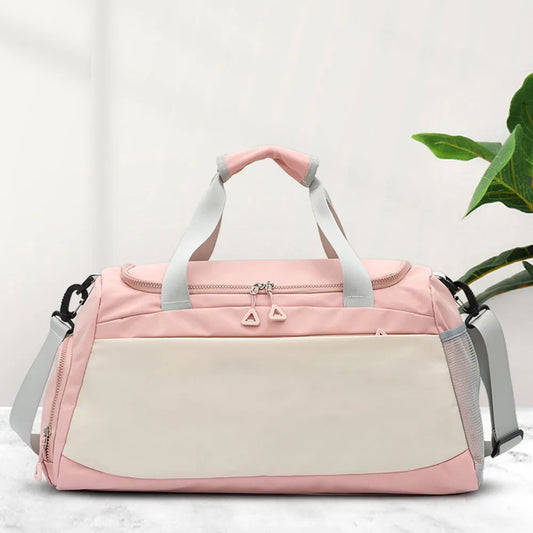 Oxford Cloth Multi Pockets Adjustable Strap Travel Bag Blush Pink One Size Easy Apparels