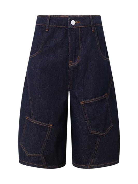 Men's Loose Fit Cargo Denim Shorts Dark Blue Easy Apparels