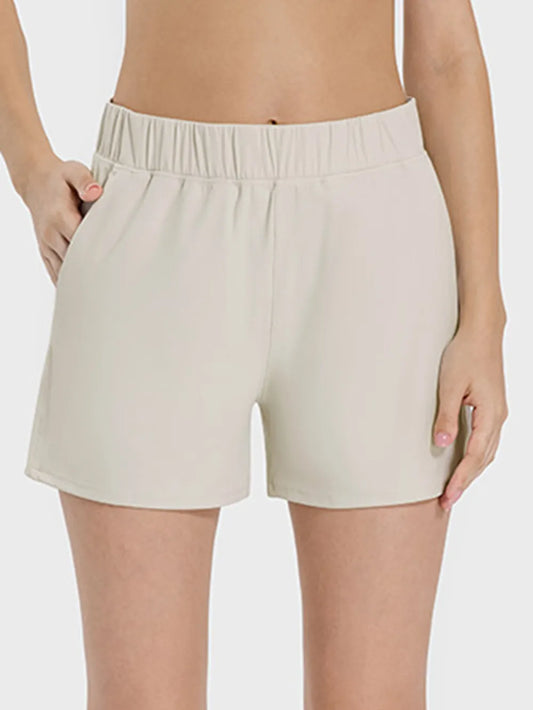 Millennia Elastic Waist Active Shorts Beige Easy Apparels