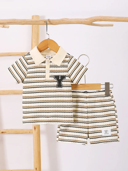 Children's Striped Short Sleeve Polo and Pants Set Stripe Easy Apparels