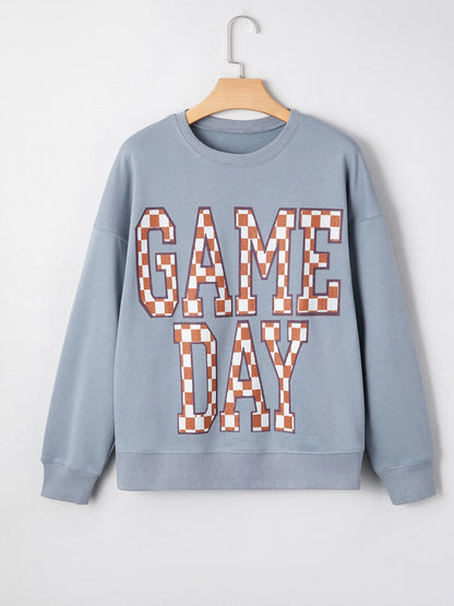 Trendsi Game Day Checkered Oversized Sweatshirt