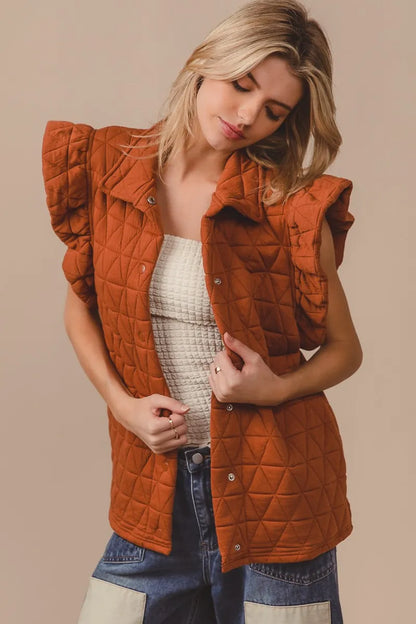 BiBi Quilting Knit Ruffle Sleeve Vest Easy Apparels