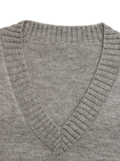 V-Neck Vest and Skirt Knit Set Easy Apparels