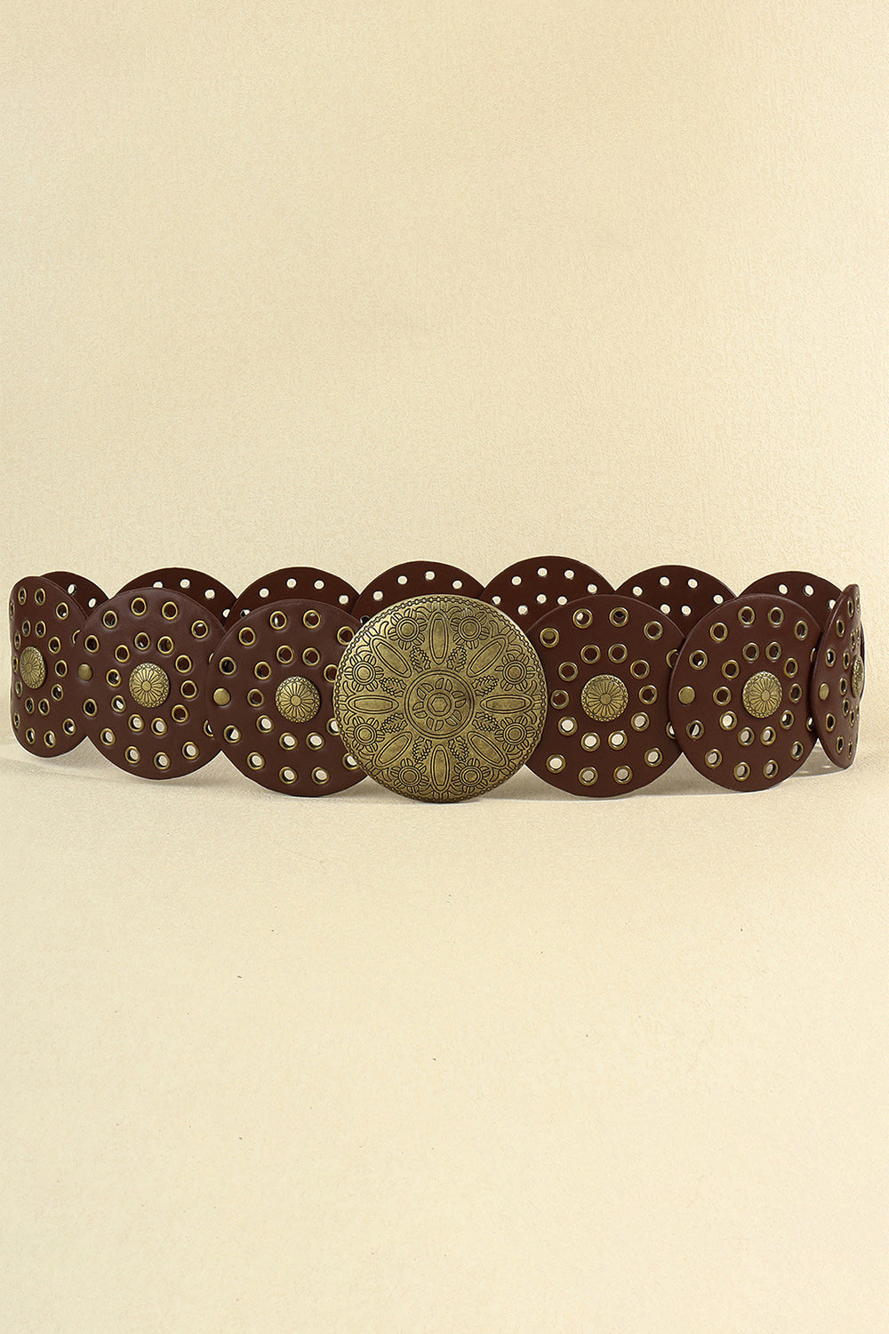 Zinc Alloy PU Disc Belt Chocolate One Size Easy Apparels